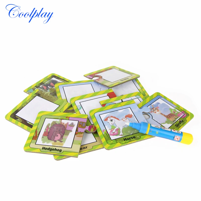 

8PCS Water Doodle Card Drawing Jigsaw Puzzle & Pen Water Coloring Painting Board Early Educational Animals Toys For Kids }