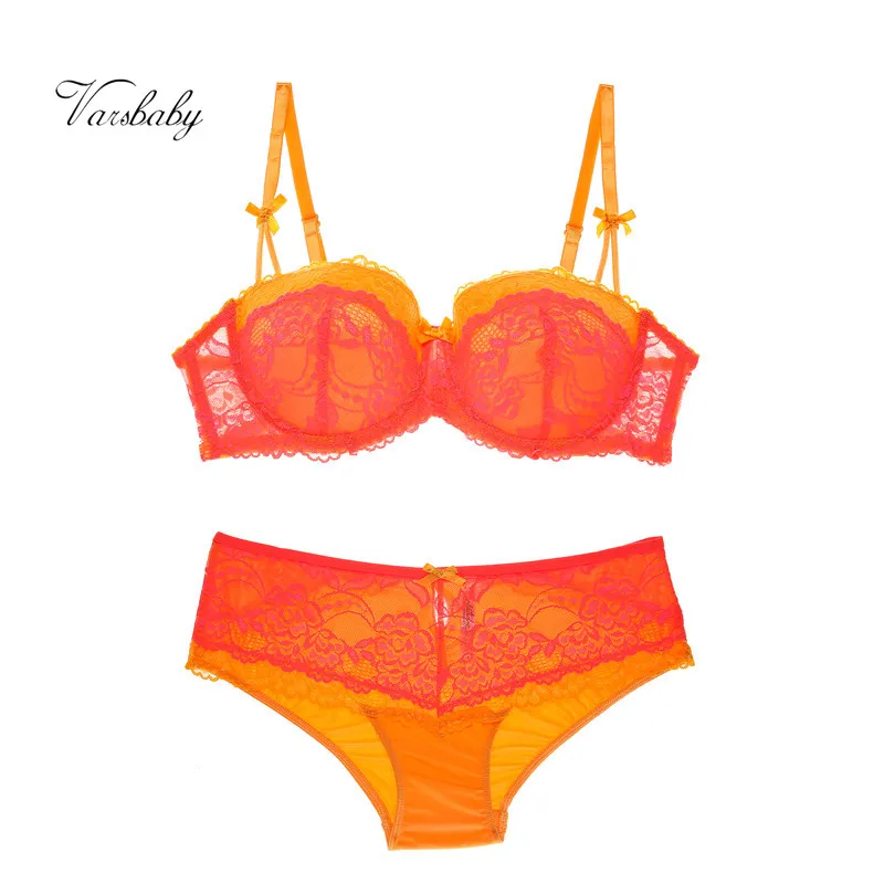 

Varsbaby sexy lace big size push up underwear large size gather lingerie underwire lace orange plus size bra set