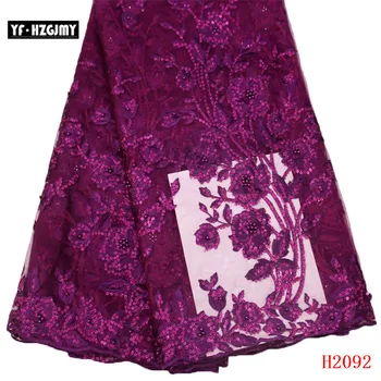 

YF HZGJMY 2019 China manufacturers african Lace fabric with beaded 2019 sequins 3D teal nigerian wedding dress lace fabric A2092