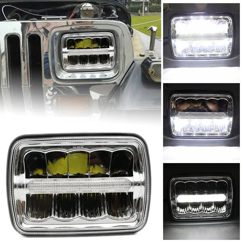 Jeep Cherokee Headlights 45W 5400Lumen CREE LED Rectangular Headlights DRL, 7x6 inch Rectangular LED Headlights, Jeep Wrangler YJ Cherokee XJ Freightliner Peterbilt International Mack d