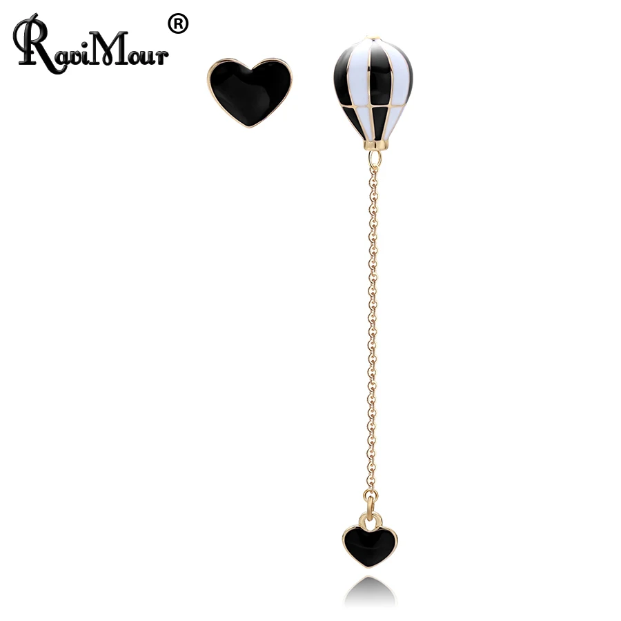 

RAVIMOUR Hot Air Balloon Long Earrings for Women Korean Asymmetric Heart Gold Chain Statement Dangle Earring Fashion Ear Jewelry