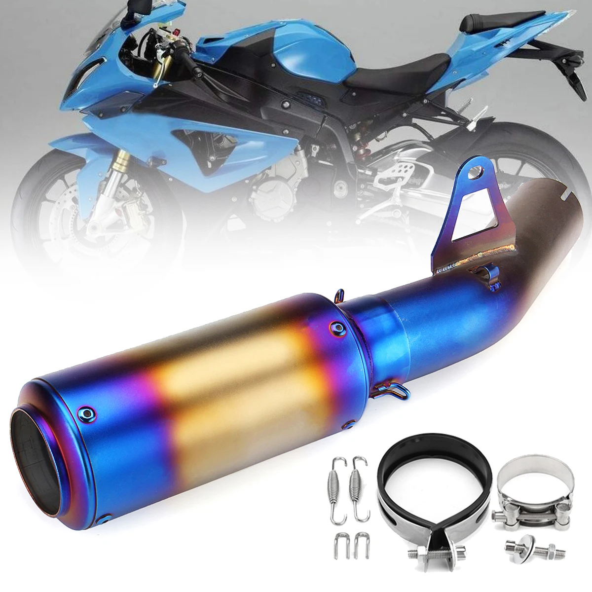 

Full Exhaust System Pipe Slip On Middle Tube Tail Pipe Stainless Steel For BMW S1000RR 2010-2014 Half Blue On Both Sides