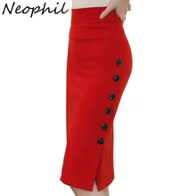 Neophil размера плюс 5XL Женская мода миди юбки карандаш Элегантная Женская Офисная Сексуальная узкая черная базовая юбка S1812