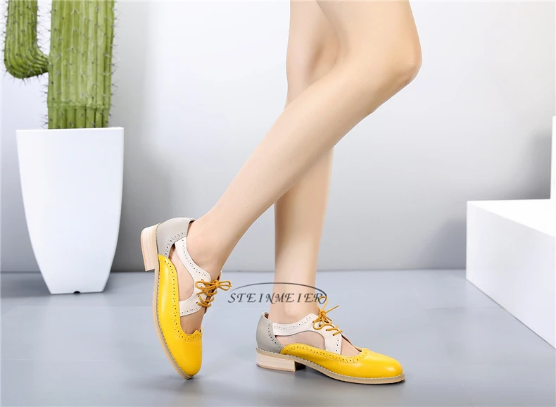 Летние сандалии-оксфорды из натуральной кожи; женская обувь; женские туфли-оксфорды ручной работы с круглым носком; цвет розовый, желтый, черный; модель года; американский Размер 11