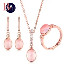 Набор ювелирных изделий из стерлингового серебра 925 пробы, Розовый овальный натуральный драгоценный камень, розовый кварц, розовое золото, ювелирные украшения для женщин V021ENR