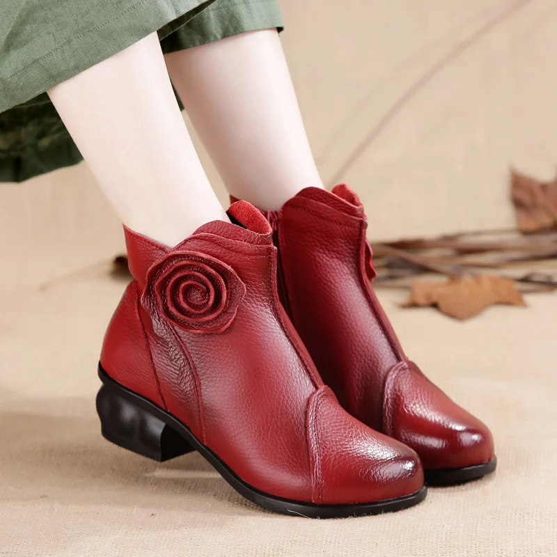 Новая обувь для мамы ботинки из натуральной кожи на среднем каблуке (3-5 см) роскошная женская обувь с круглым носком женская обувь модная