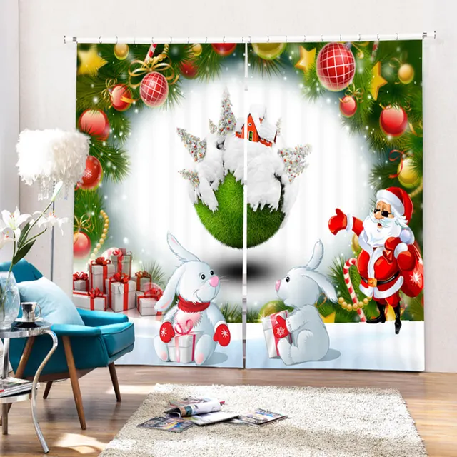 Customizable Christmas Curtains For Living Room Santa Claus White