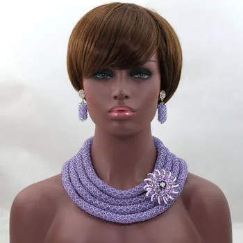 

Latest Lilac African Beads Jewelry Set Costume Nigerian Wedding Indian Party Big Crystal Beads Jewelry Set Free Shipping ALJ575
