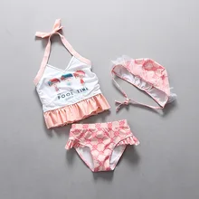 Детский купальный костюм принцессы из двух предметов для маленьких девочек; пляжный купальный костюм с шапочкой; милый летний купальный костюм для детей