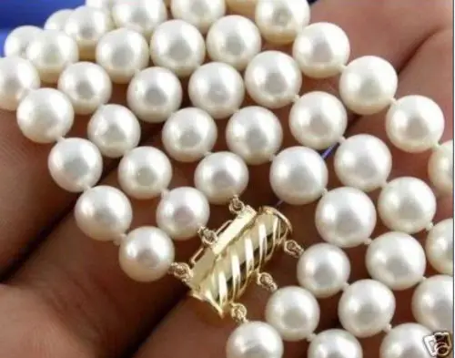 

FREE SHIPPING HOT sell new Style >>>>>3 Rows 8-9mm Natural White Akoya Pearl Necklace 18''19''20'' #