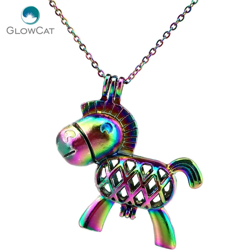 

C66 COLORS lovely Mini Horse Beads Cage Necklace Pendant Aroma Essential Oil Diffuser Locket Necklace