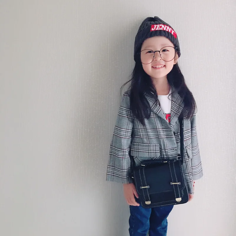 Vintage Korea Baby Girl Boys Blazer Jackets Classic Plaid Coat Outerwear jacket for kids girl Casaco Menina Children Clothes (10)