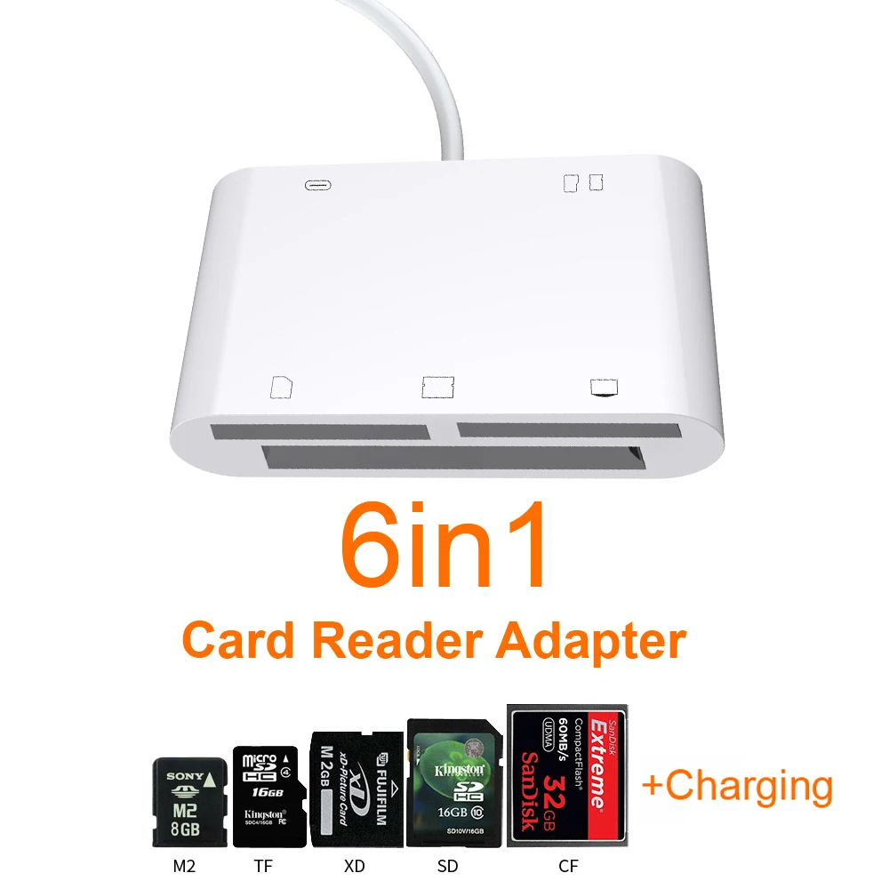 6in1 SD TF SDHC CF XD M2 Card Reader зарядки адаптер для IPhone XS MAX XR 3in1 SD TF CF карта писатель для IPhone X 5S 6 7 8 плюс