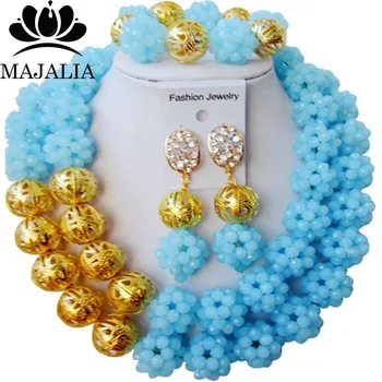 

Majalia Classic Nigerian Wedding African Jewelry Set Sky blue Crystal Bead Necklace Bride Jewelry Sets Free Shipping 2JS022