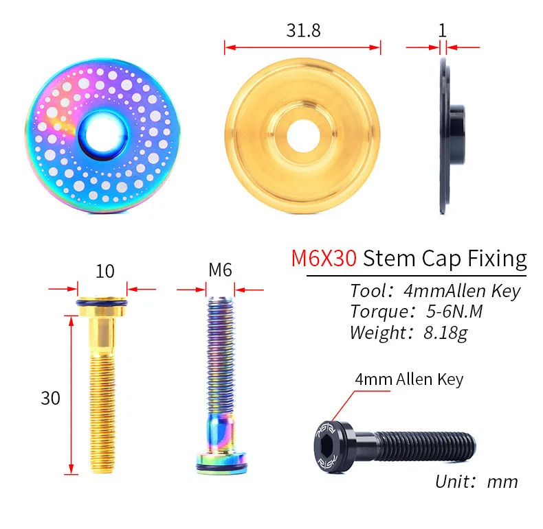 Risk 1 комплект, легкая велосипедная гарнитура из титанового сплава, колпачок+ M6* 30 мм, велосипедная гарнитура, болт, 3 цвета, гарнитура, винт, запчасти для велосипеда