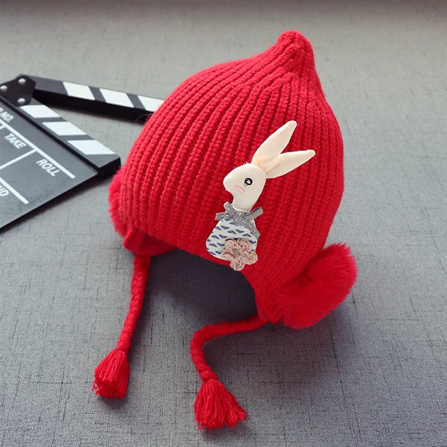 New Autumn And Winter Baby Hats  Wool Earmuffs Knitted Plush Children's Hat With Cute Rabbit 3 Months -2 Years Old GCG55 (12)