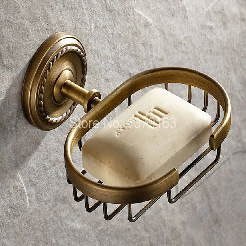 

Bathroom Accessories Antique Brass Wall Mounted Bathroom Soap Dish Holder Basket aba100