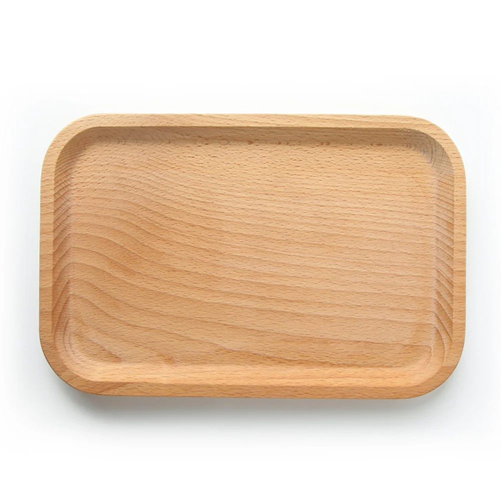 Solid Beech Wood Rectangular Dinner Plate Western Food Rectangular Round Corners Snack Dessert Serving Tray