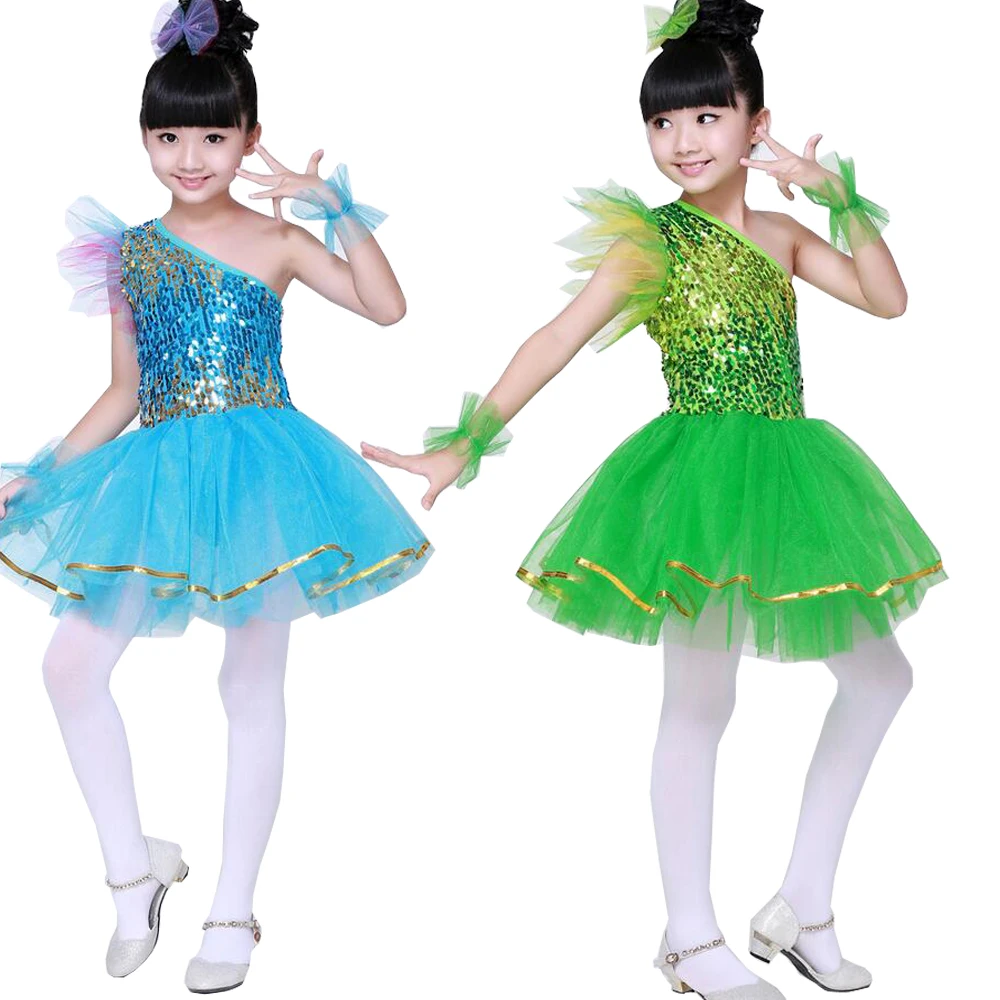 

Green Girls Ballet Dancing Dress Sequins Ballroom Dance Jazz Costumes Kids Party Hip Hop Stage wear costumes dance tutu dress