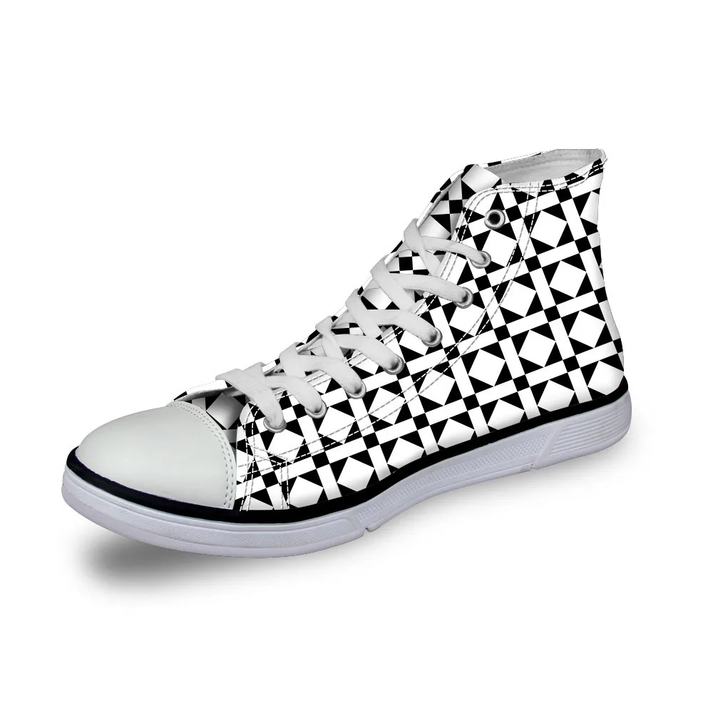 

Noisydesigns Women sneakers Casual black white plaid 3D print flat vintage Canvas Vulcanized shoes high top flats girls footwear