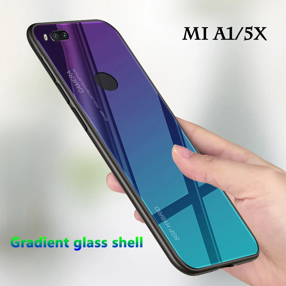 

Gradient phone shell for Xiaomi Mi A1 Case for Xiaomi my A1 5X Mi5X MiA1 Glass colorful coque Mi A 1 5 X tempered glass Cover