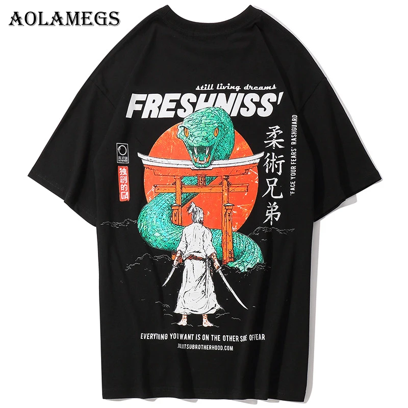 

Aolamegs Men T Shirt Snake Printed Men's Tee Shirts O-neck T Shirt Fashion Casual High Street Hip Hop Tees Streetwear Summer