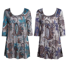 2017 Spring Summer Dress Fashion Floral 3 4 Sleeve Women Girls Soft Dress O neck Sexy