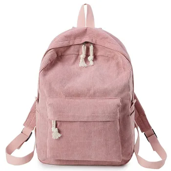 

Hot Sales Preppy Style Soft Fabric Backpack Female Corduroy Design School Backpack for Teenage Girls Striped Backpack Women