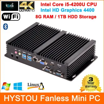 Günstige Kleiner Fanless Industrie Computer Intel Core I5-4200U 2G/4G/8G RAM + HDD/SSD WIFI HDMI + VGA Ultra HD4400 4K Aluminium Fall