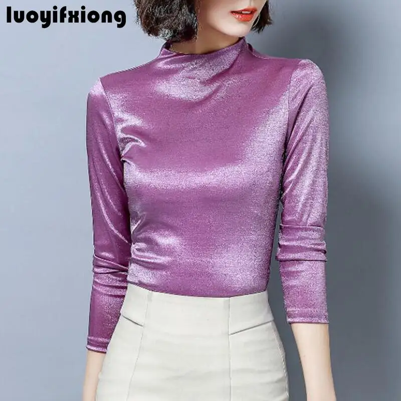 

2019 Korean Solid Color Slim Womens Tops and Blouses Long Sleeve Stand Collar Shirt Women Blouse Office Plus Size Blusas Mujer