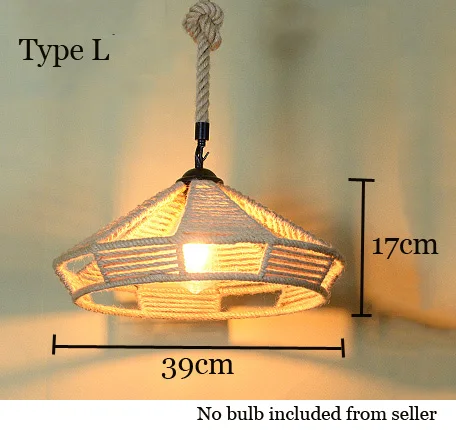 Лофт подвесной светильник Ретро Промышленность веревка пеньковая одежда Hotpot Ресторан Интернет Бар Кафе светильник столовая с декоративной отделкой люстра - Цвет корпуса: Type L no bulb