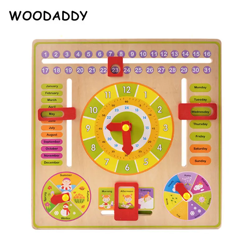 

Baby Toys Montessori Calendar/ Time Learning Clock Wooden Toys For Kids Weather/Week Cognition Educational Teaching Aids