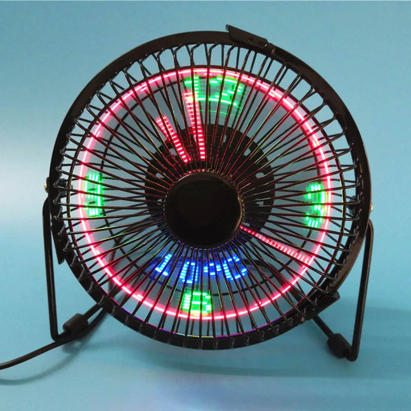 

USB LED Fan 6 Portable 360 Degree Rotation Metal Fan with Clock Temperature Display