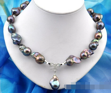 

0002394 Rare baroque black keshi reborn pearl necklace pendant (A0329)