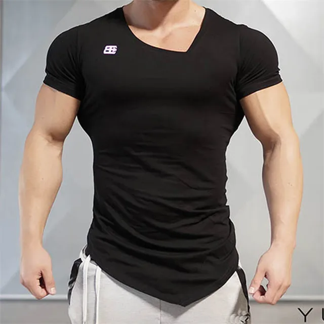 Mens Body Tight Fitting Short Sleeved T shirt Fitness Organization Gyms