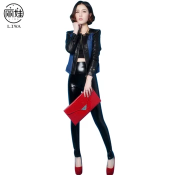 

womens leggins 2018 Leather Pants Candy Colored High Waist High-elastic Faux Leather Leggings XS-L calzas mujer leggins BG506