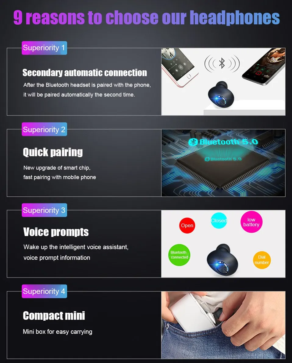 TWS Bluetooth 5.0 Earphone Wireless Headphones with Microphone For Phone Charging Case Gaming Headset Stereo Earbuds Earphones   (1)
