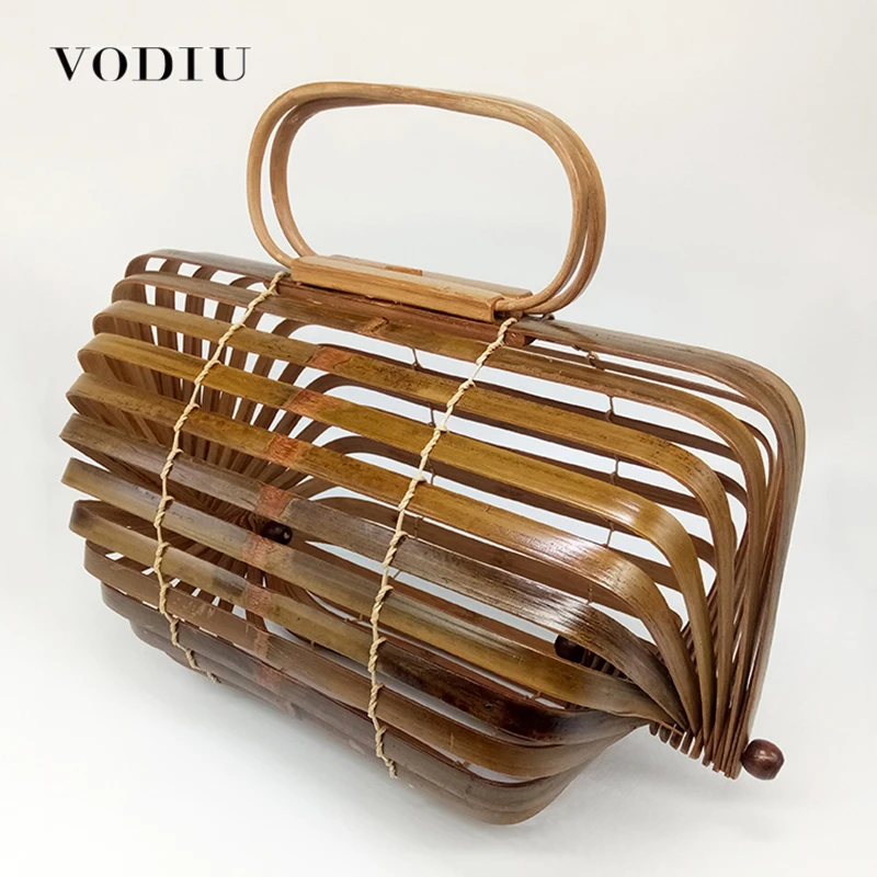 

Top-handle Bags Boho Bag Bamboo Handbag Female Bolsa Hollow Out Handmade Woven Design Famous Brand Women Clutch Summer Beach Bag