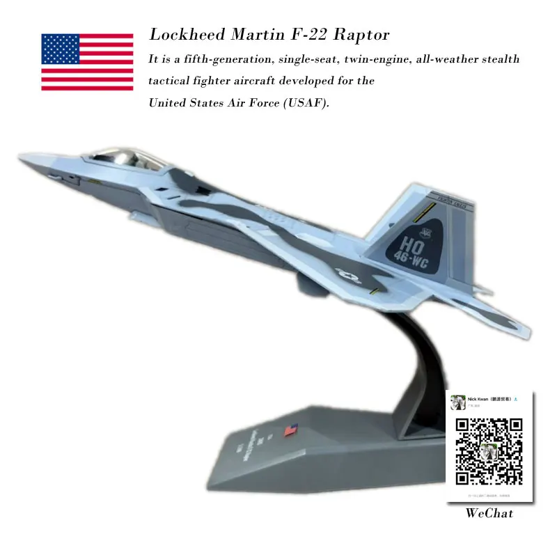 

AMER 1/100 Scale Military Model Toys USAF F-22 Raptor Stealth Fighter Diecast Metal Plane Model Toy For Collection/Gift