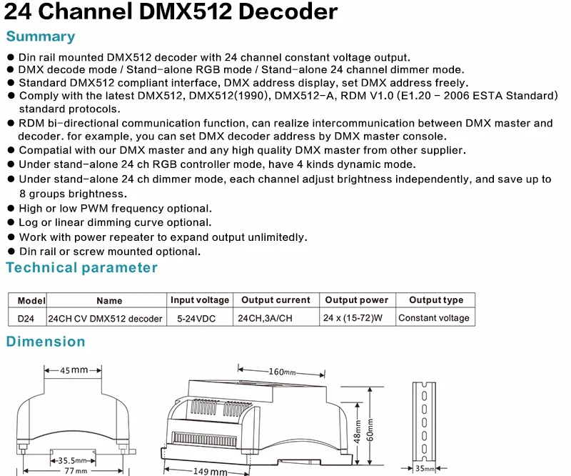 Din рейка крепление постоянное напряжение 24 канала 24CH CV DMX512 декодер; DC5V-24V вход; 3A* 24CH выход с дисплеем для Светодиодная лента RGB