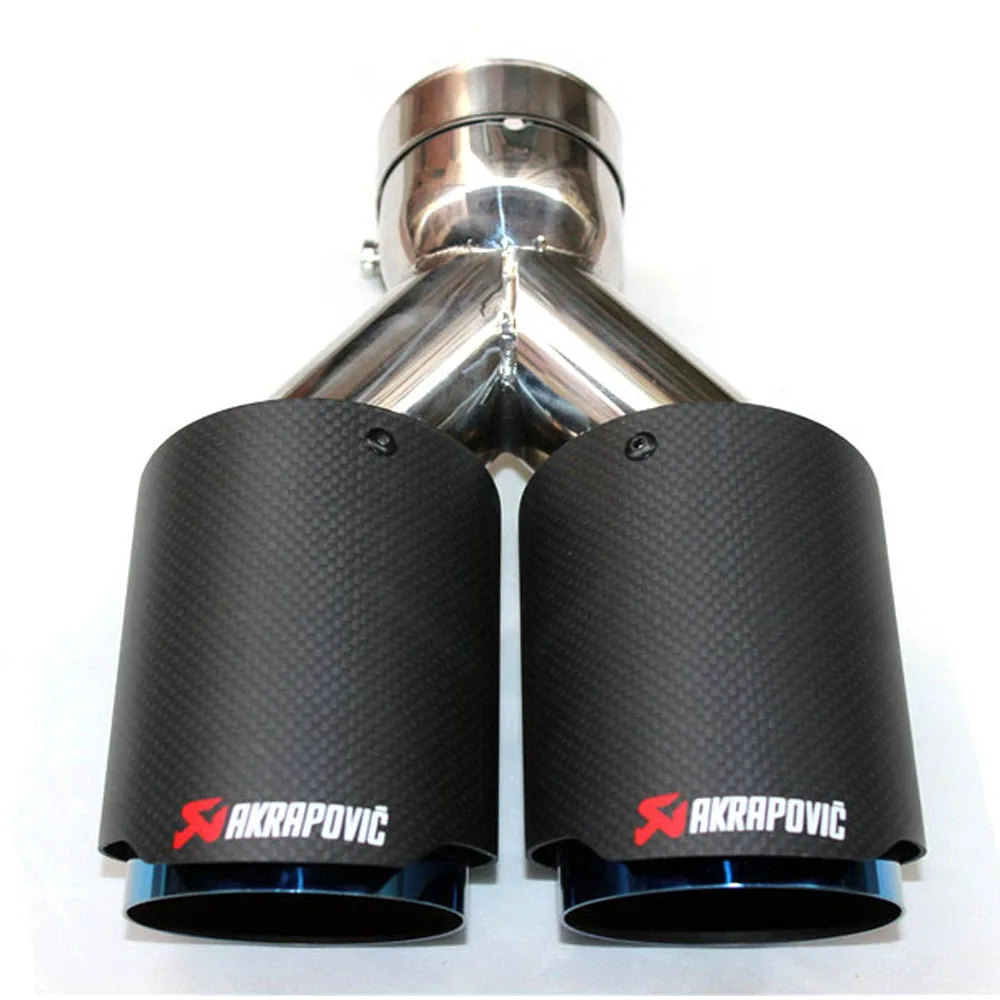 1PCS Dual AK carbon fiber DUAL exhaust tip blue end steel exhaust pipe