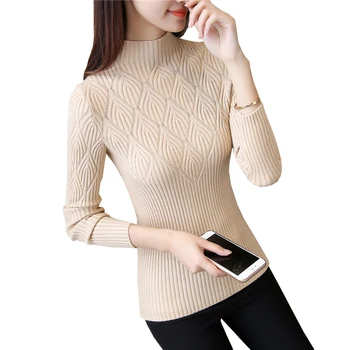 

Sweaters Women 2019 New Winter Cashmere Jumpers Hollow Out Plaid Woman Pullovers Turtleneck Sweater Ladies Clothes Womens Tops