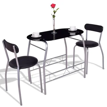 

3 pcs Tempered Glass Dining Furniture Set Tempered Glass Table Top High-quality Industrial Iron Frame Kitchen Set HW55392