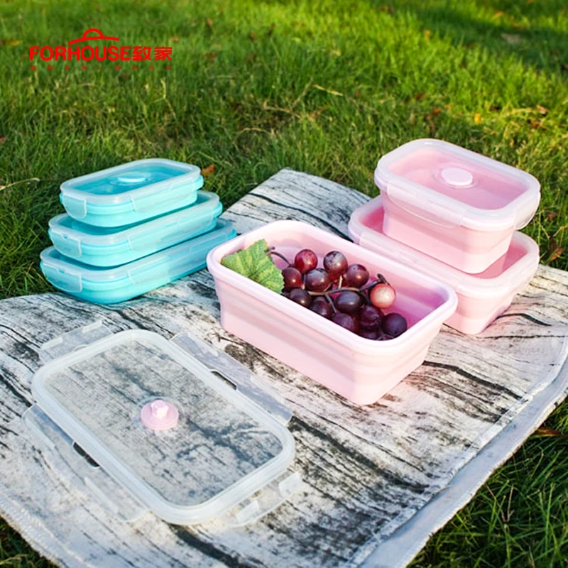 Silicone Collapsible Lunch Box Food Storage Container Bento BPA Free Microwavable Portable Picnic Camping Outdoor Free Shipping 4