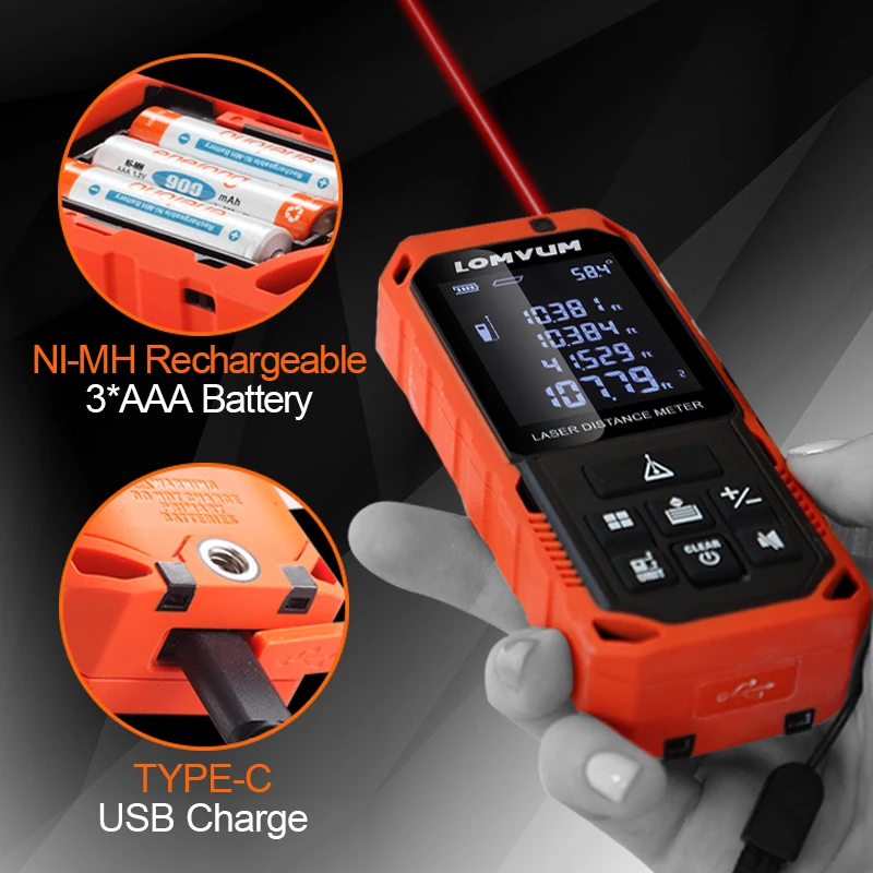 LOMVUM New Arrival 100M LD Rangefinders Digital Rechargeable Battery Auto Level Laser Distance Meter Measurement Instruments