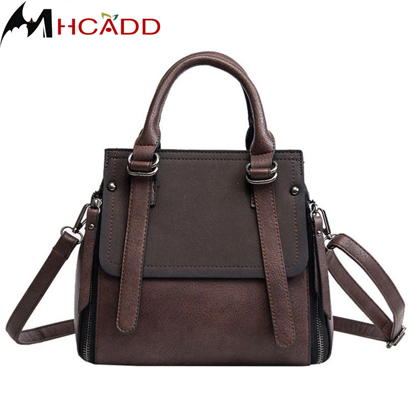 

MHCADD Vintage New Handbags For Women 2018 Zipper Female Leather Handbag High Quality Black Small Bags Lady Top-handle Bags