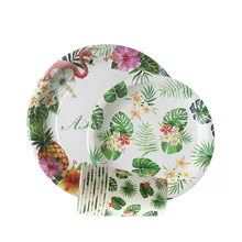 Aloha одноразовая посуда Гавайские джунгли вечерние свадебные украшения Фламинго с цветами и зелеными листьями тарелка чашка гирлянда детский душ