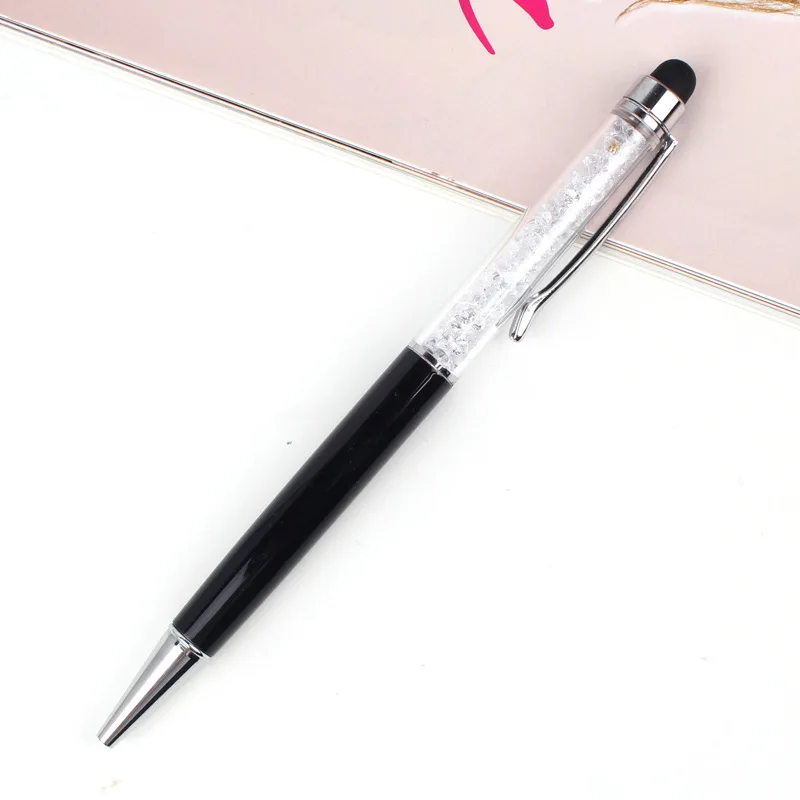 Креативная кристальная ручка, алмазные шариковые ручки, канцелярские шариковые ручки, стилус, ручка для сенсорного экрана, 11 цветов, маслянистый черный, заправка, 0,7 мм, хит - Цвет: Black