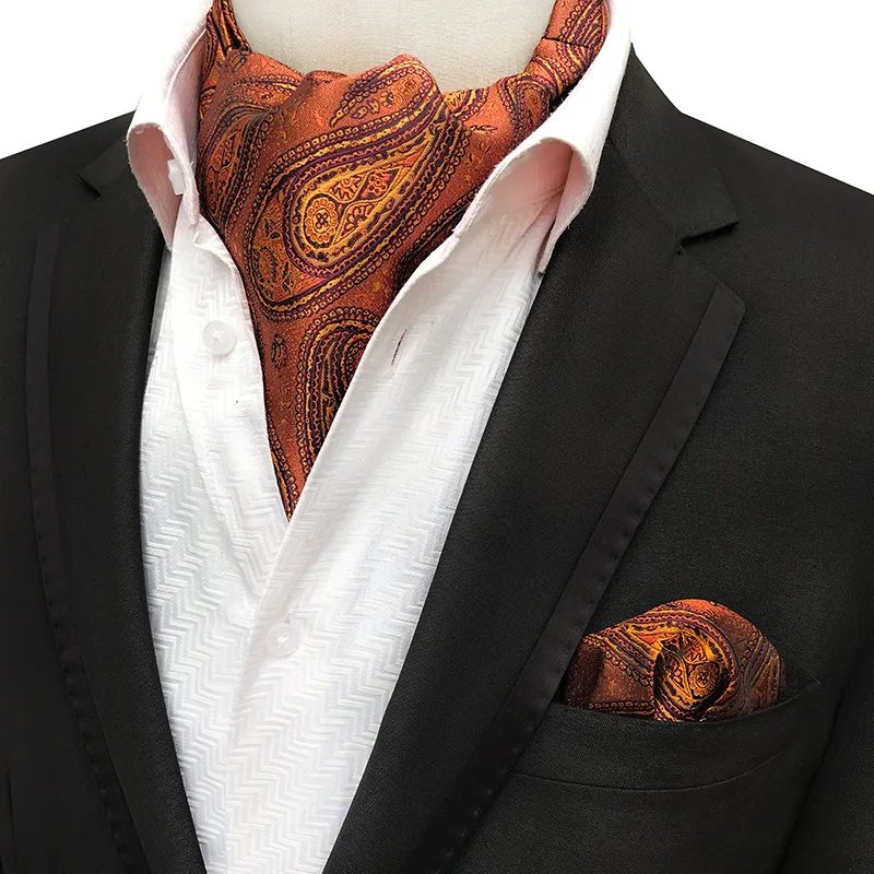 Мужской винтажный Шелковый Аскот, галстук, карманный квадратный набор, роскошный мужской галстук с цветочным узором пейсли, галстук на шею, платок, подарки для мужчин