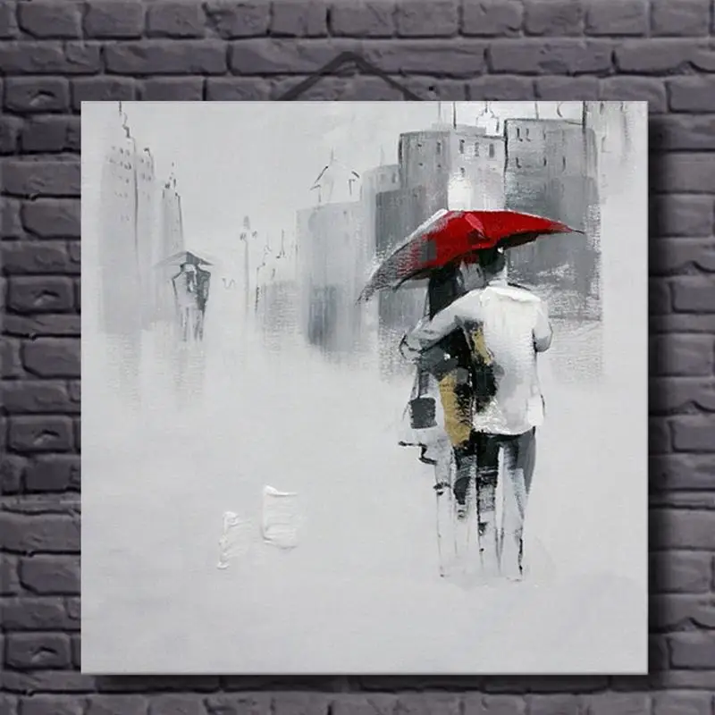 

100% Handworked Oil Painting on Canvas Close Lover with Umbrella Abstract Modern Canvas Art Decoration Pictures for Home Office